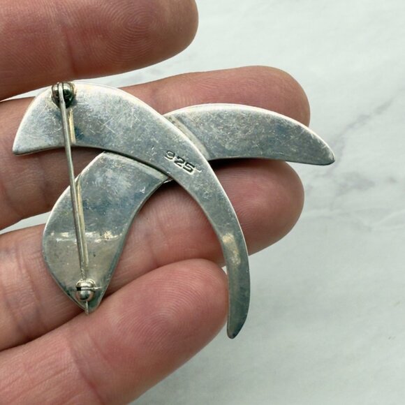 Vtg 925 Signed Sterling Silver Large Abstract Criscrossed Brooch Pin Modernist - Picture 10 of 11